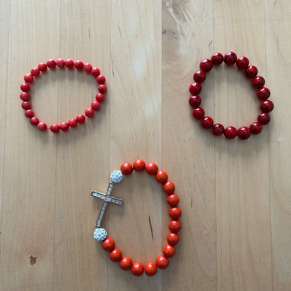 Red and Orange Beaded Bracelets Set
